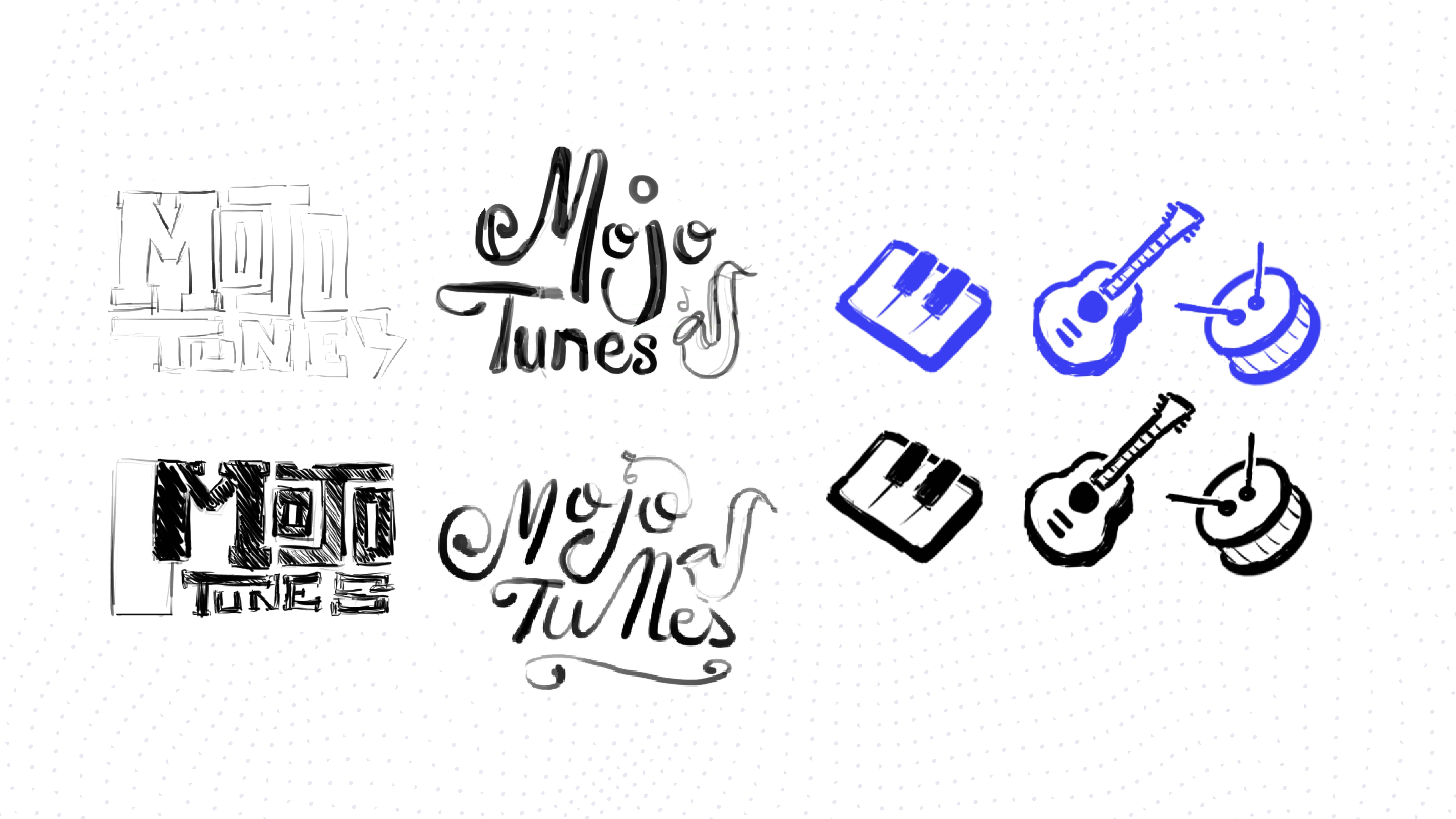 esquisses du logo et des picots Mojo Tunes